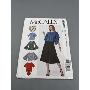 McCall’s M7630 Misses Tops Sewing Pattern A5 Sizes 6-14 UNCUT